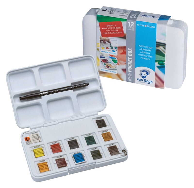 Van Gogh Watercolor Paint Set, Plastic Pocketbox, 12-Half Pan General Selection - Image 2